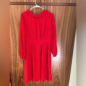 Boden red dress with navy polka dots